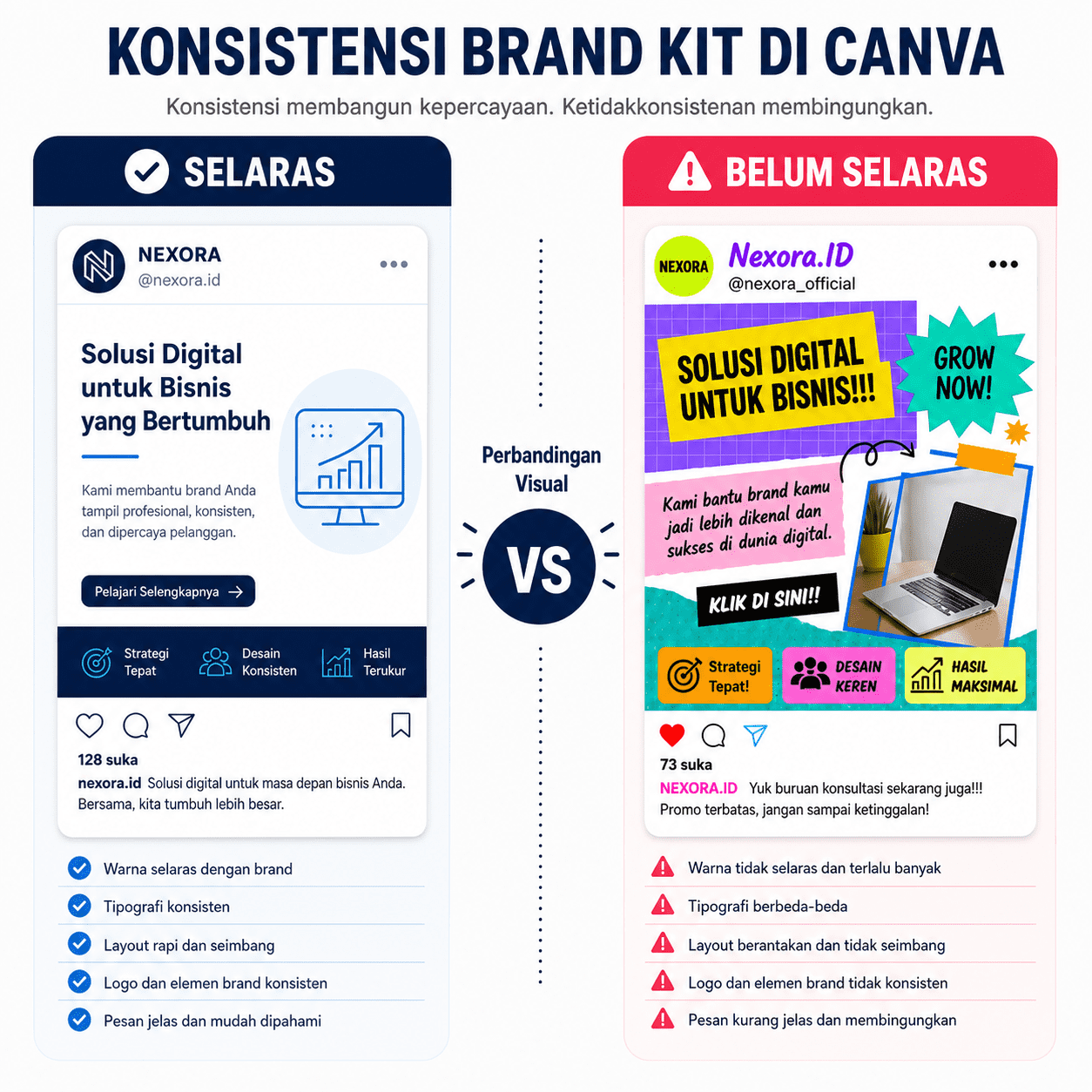 Infografis perbandingan desain selaras vs belum selaras di Canva